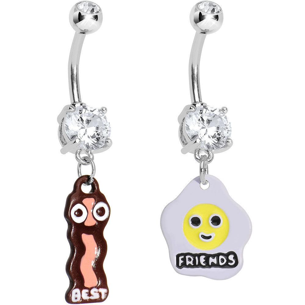 BodyCandy Clear Gem Bacon and Eggs Best Friends Dangle Belly Ring Set — main product shot