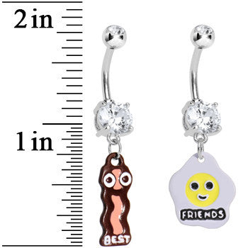 BodyCandy Clear Gem Bacon and Eggs Best Friends Dangle Belly Ring Set — detail close-up
