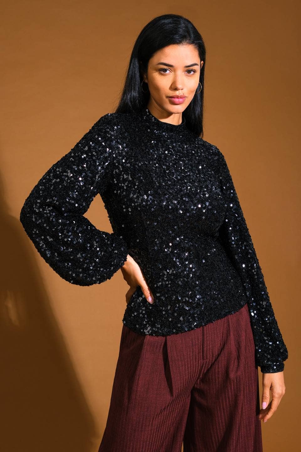 KADOU BOUTIQUE Black Sequin Top — main product shot