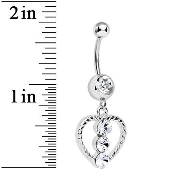 BodyCandy Crystalline Gem Roped Heart Dangle Belly Ring — detail close-up
