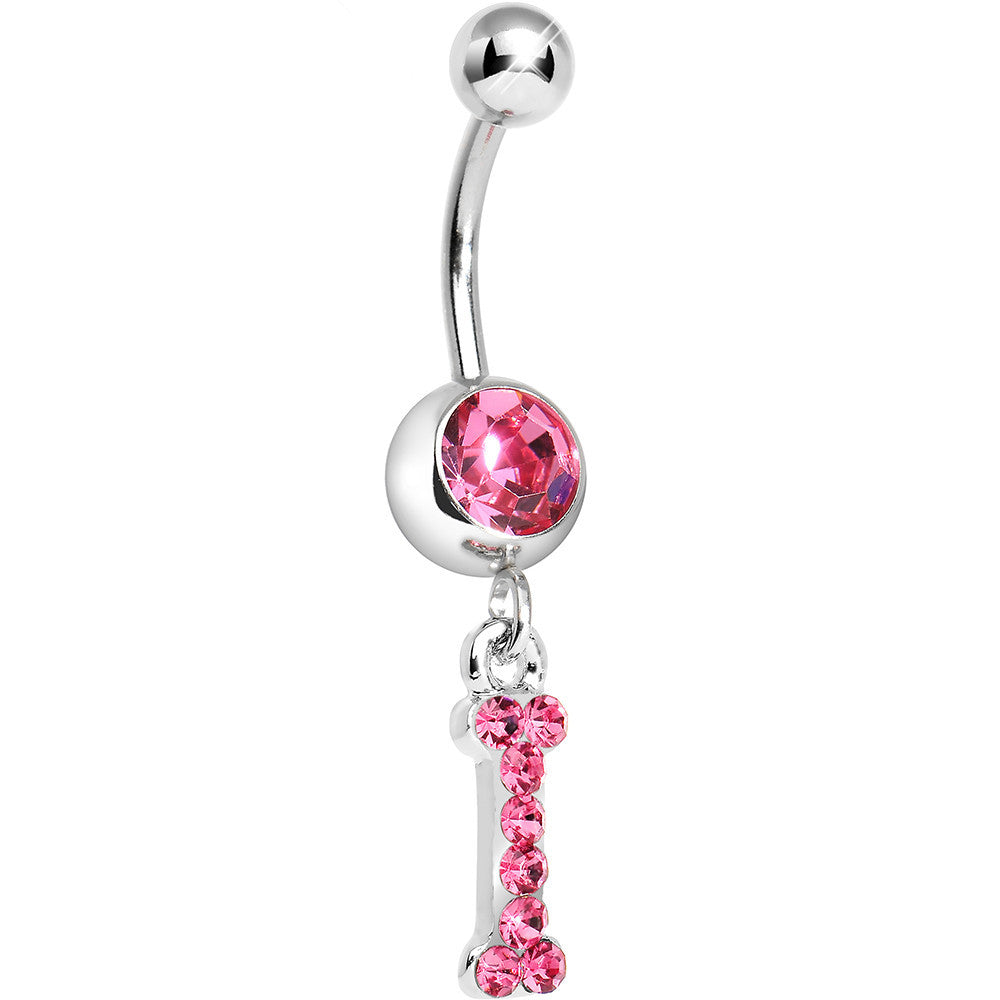 BodyCandy Pink Gem Letter I Initial Dangle Belly Ring — main product shot