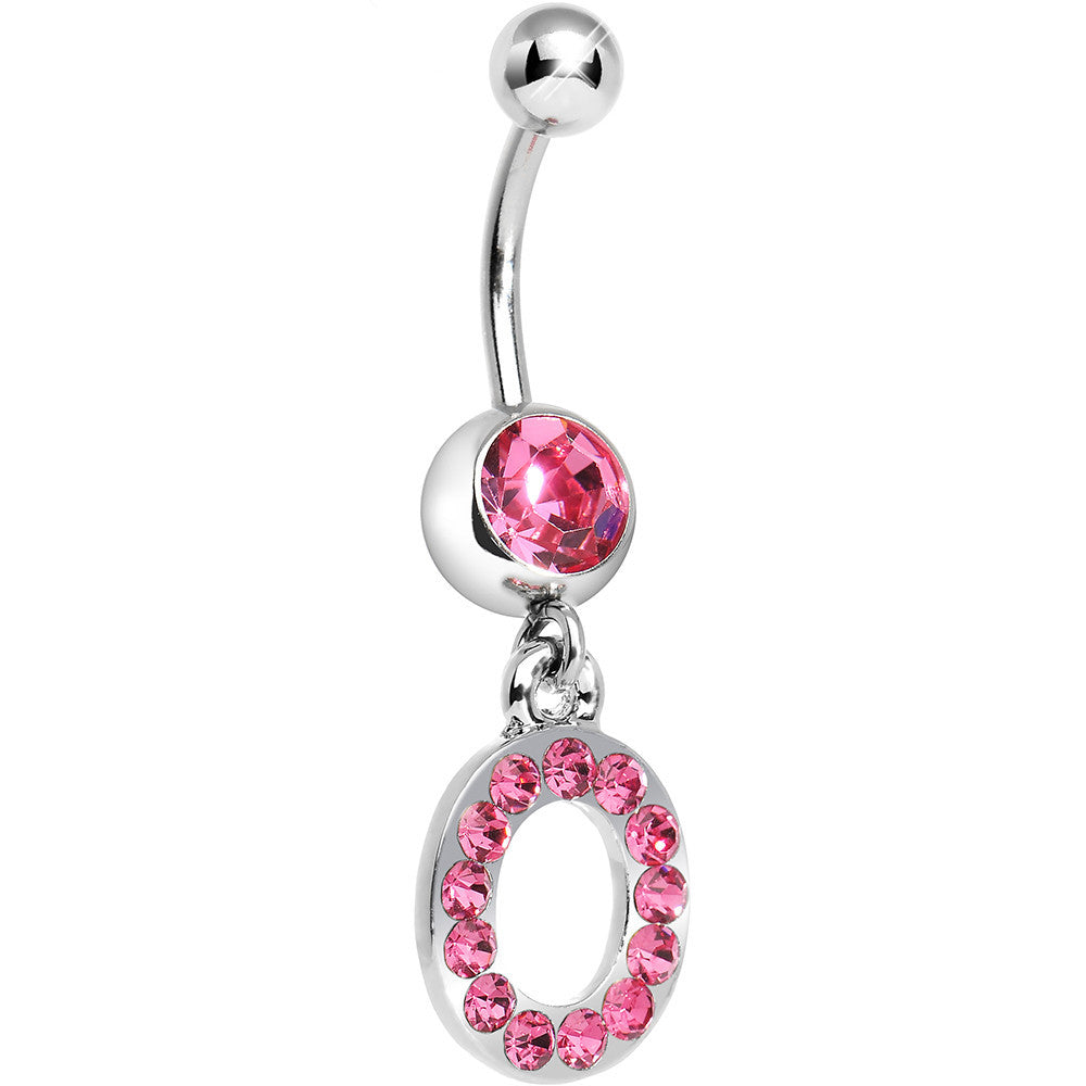 BodyCandy Pink Gem Letter O Initial Dangle Belly Ring — main product shot
