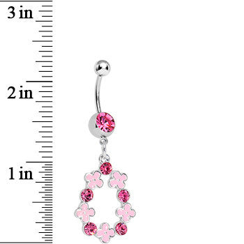 BodyCandy Pink Gem Hugs and Kisses Dangle Belly Ring — detail close-up