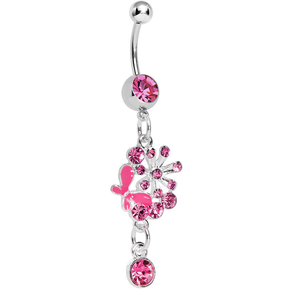 BodyCandy Single Gem Pink Floral Burst Butterfly Dangle Belly Ring — main product shot