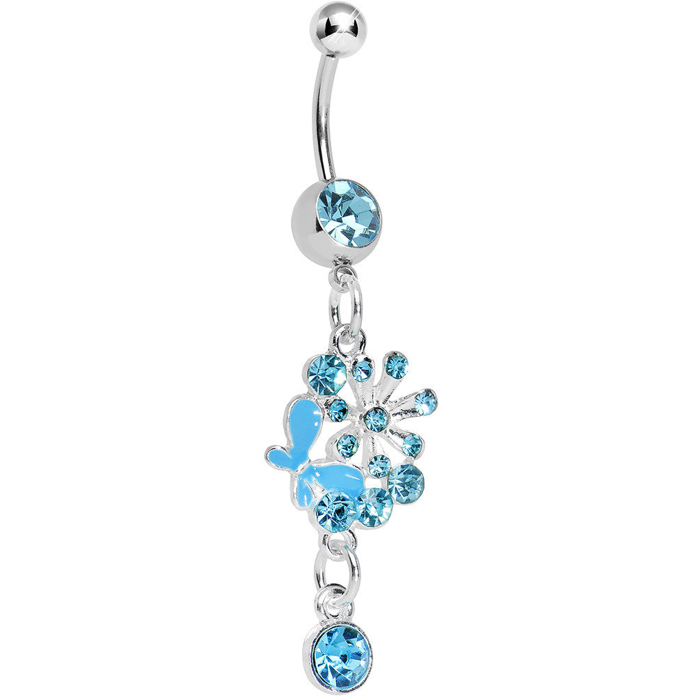 BodyCandy Single Gem Aqua Floral Burst Butterfly Dangle Belly Ring — main product shot