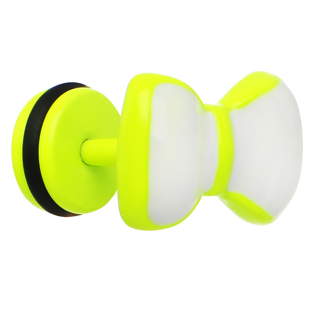 BodyCandy White on Light Green Neon Enamel Bow Tie Cheater Plug — main product shot