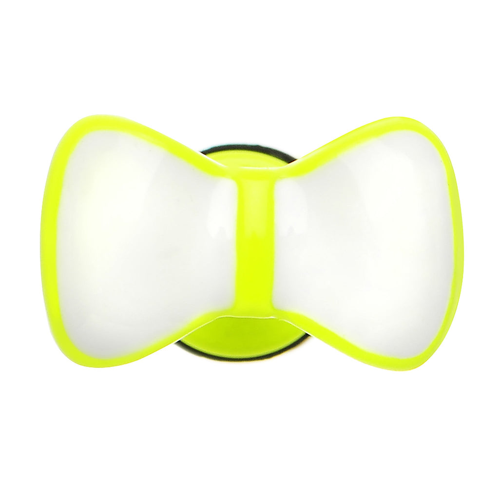 BodyCandy White on Light Green Neon Enamel Bow Tie Cheater Plug — detail close-up