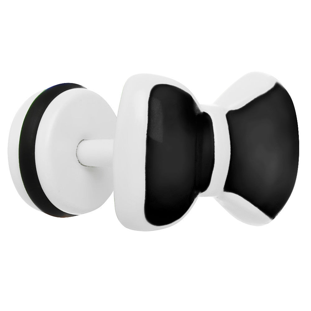 BodyCandy Black on White Enamel Bow Tie Cheater Plug — main product shot