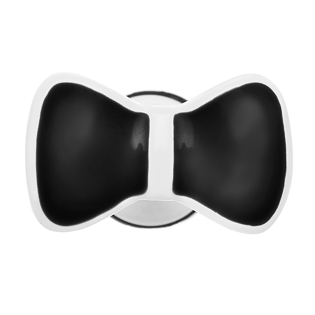BodyCandy Black on White Enamel Bow Tie Cheater Plug — detail close-up