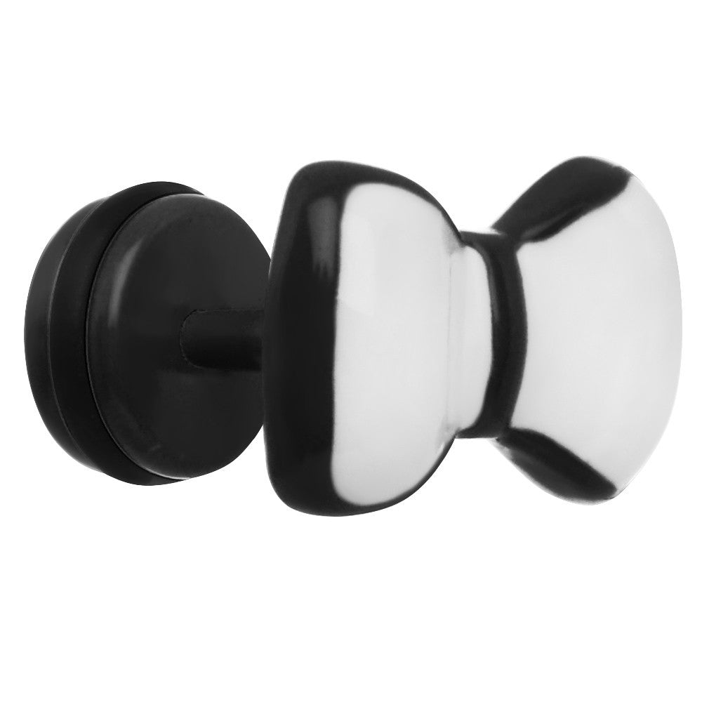 BodyCandy White on Black Enamel Bow Tie Cheater Plug — main product shot