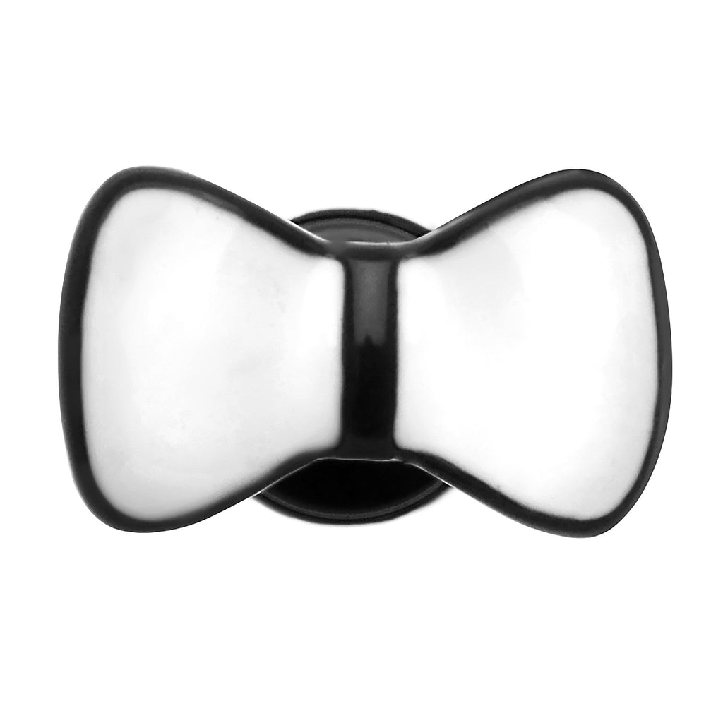 BodyCandy White on Black Enamel Bow Tie Cheater Plug — detail close-up