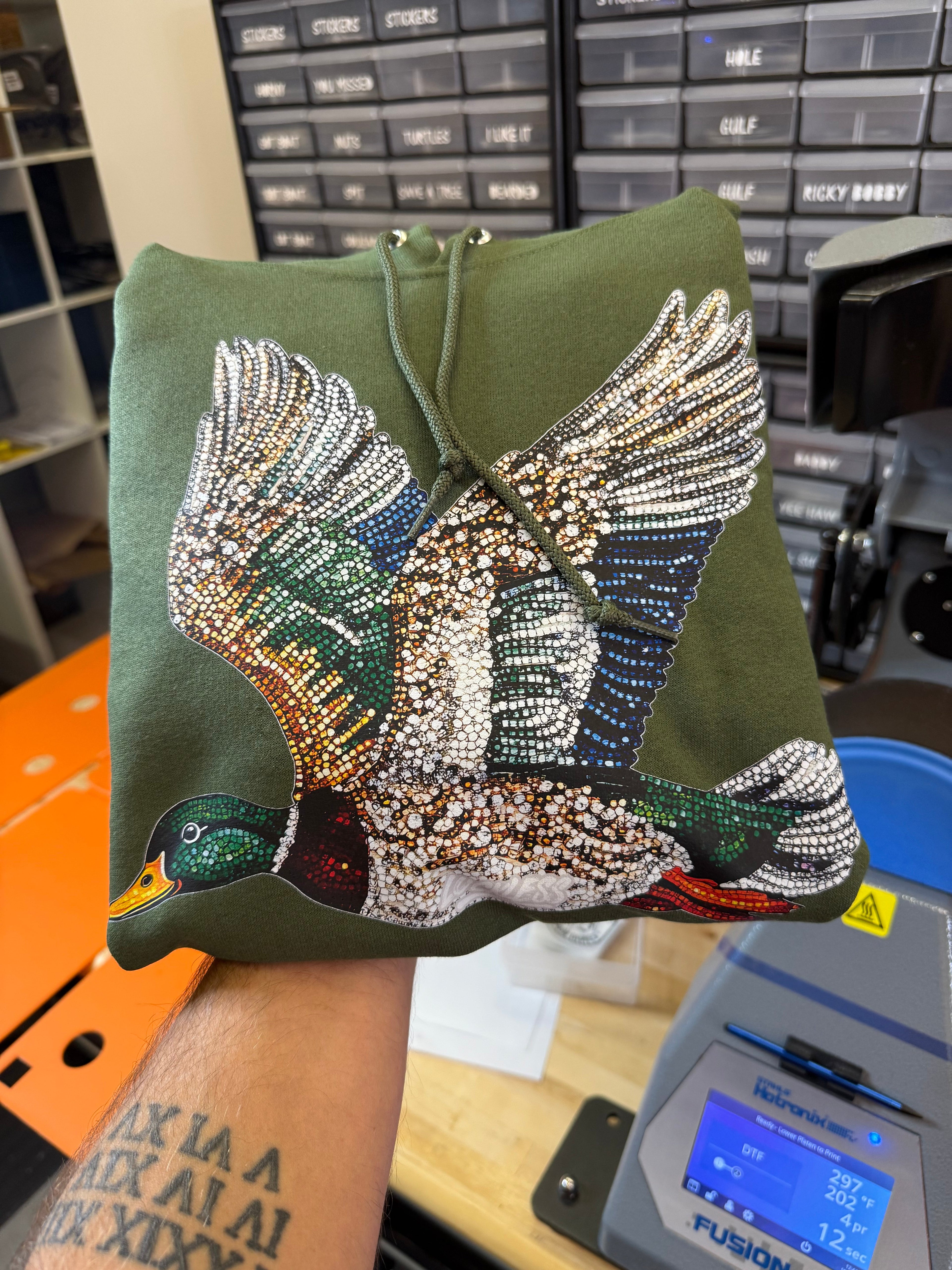 Luckless Outfitters Faux Rhinestone Mallard Duck Hoodie — main product shot