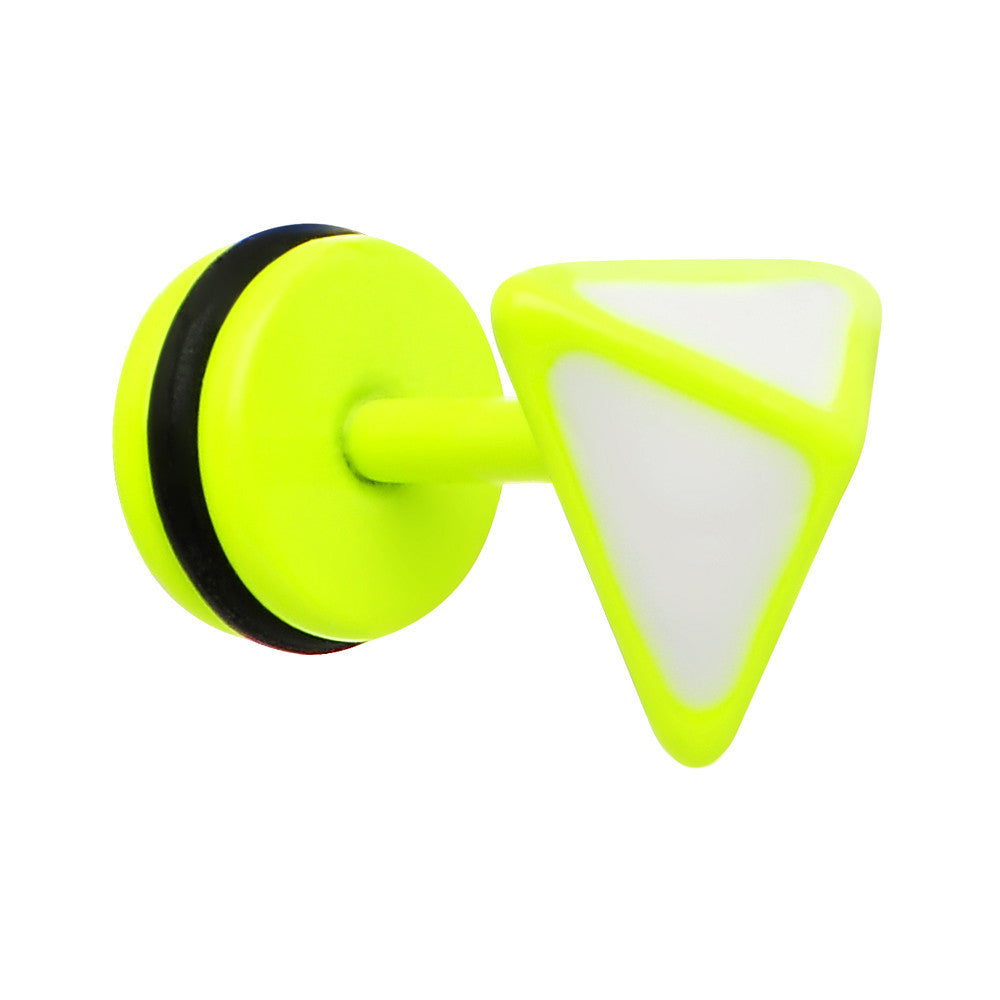 BodyCandy White on Light Green Neon Enamel 3-D Triangle Cheater Plug — main product shot