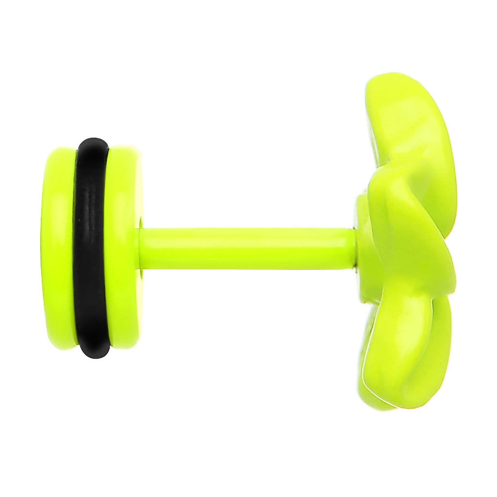 BodyCandy Light Green Neon Enamel Swirling Star Cheater Plug — detail close-up