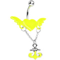 BodyCandy Neon Yellow Angel Wing Heart with Nautical Anchor Drop Dangle Belly Ring — main product shot