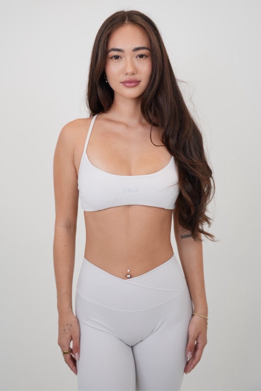 KIMITH BRAND My Time Is Divine Lime White Cross-Back Butter Soft Bra — detail close-up