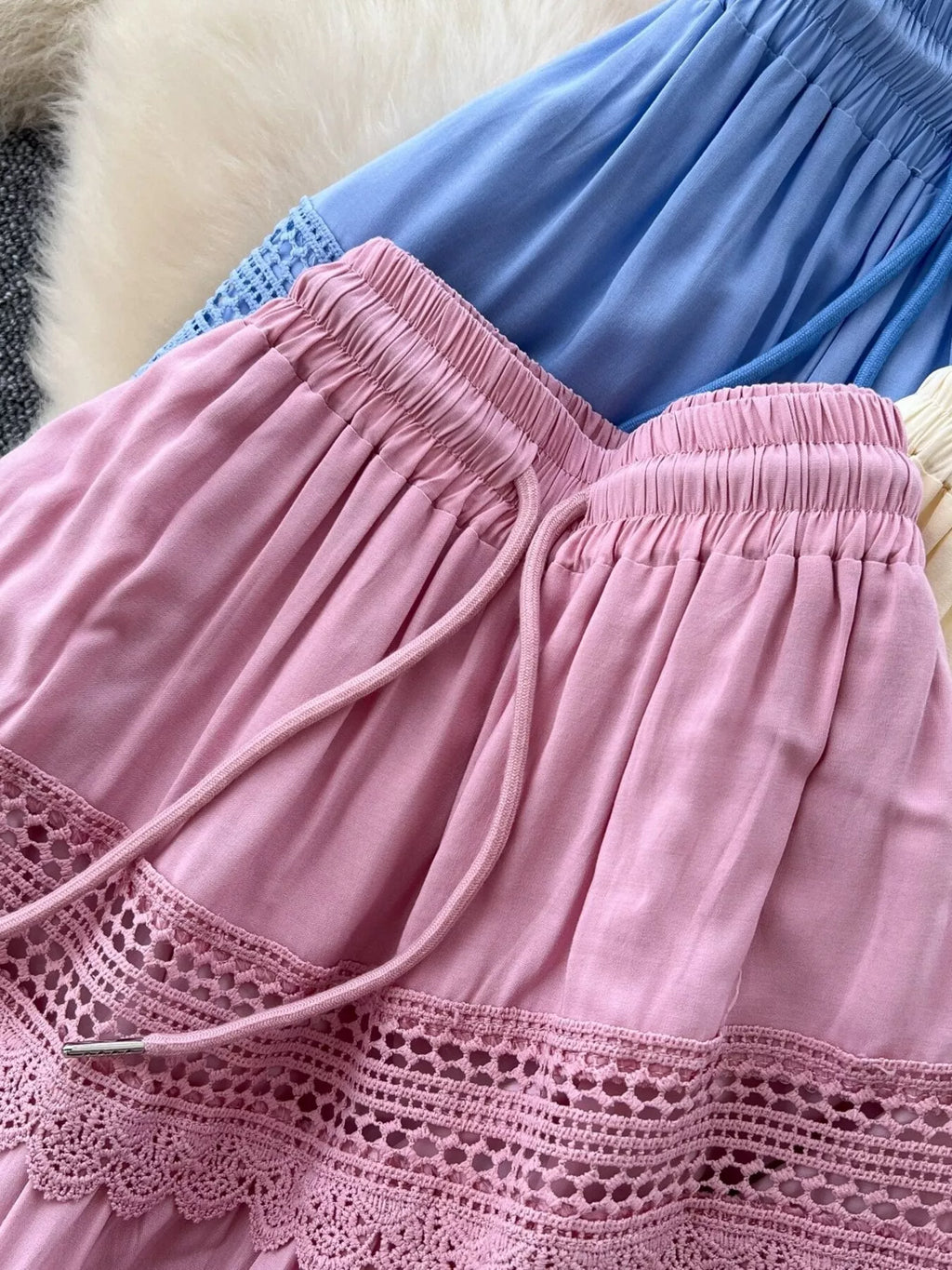 Drawstring Lace Tiered Skirt
