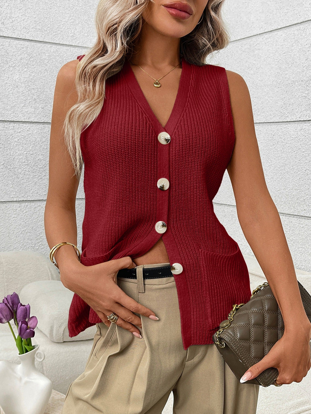 Button-Down Knit Sweater Vest