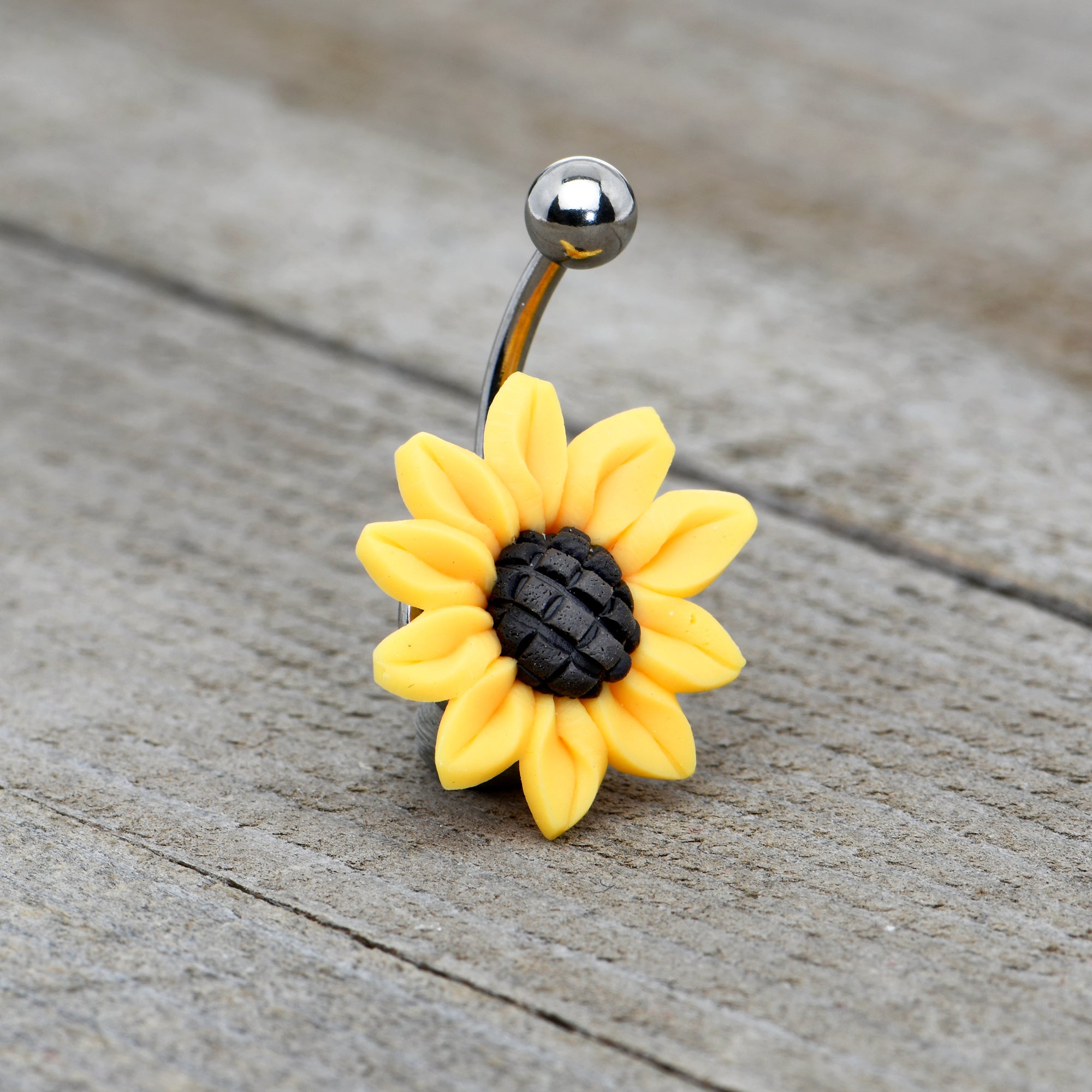 BodyCandy Stunning Sunflower Belly Ring — in-use photo
