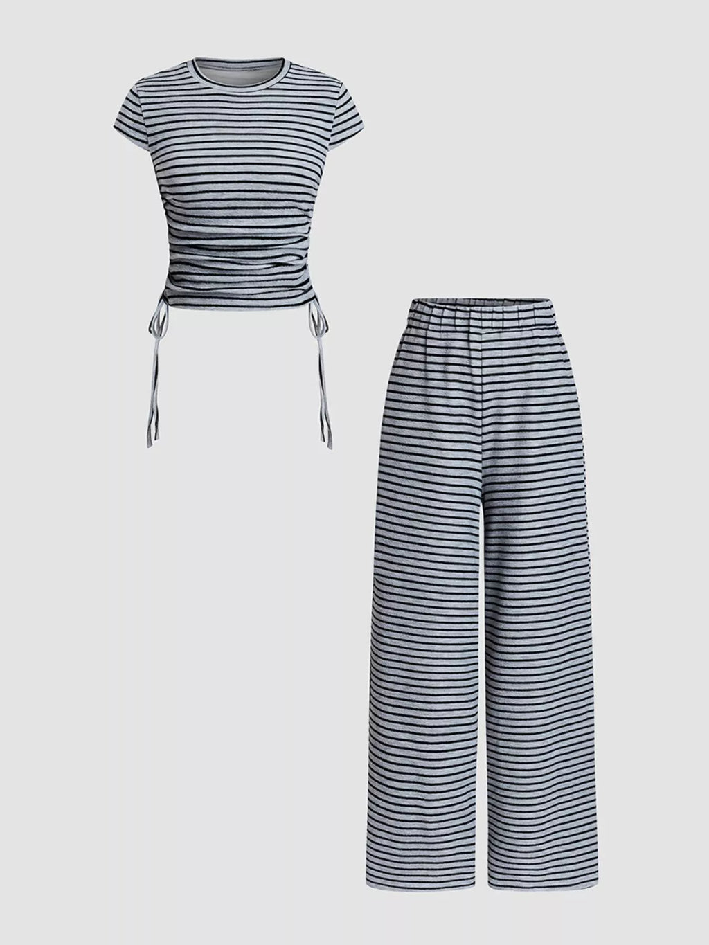 Striped Crop Top and Wide Leg Pants Set