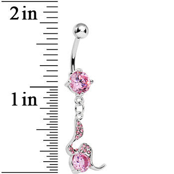 BodyCandy Pink Gem Squiggly Serpent Gem Dangle Belly Ring — detail close-up
