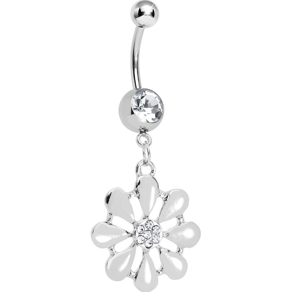 BodyCandy Clear Gem Pretty White Petals Flower Charm Belly Ring — main product shot