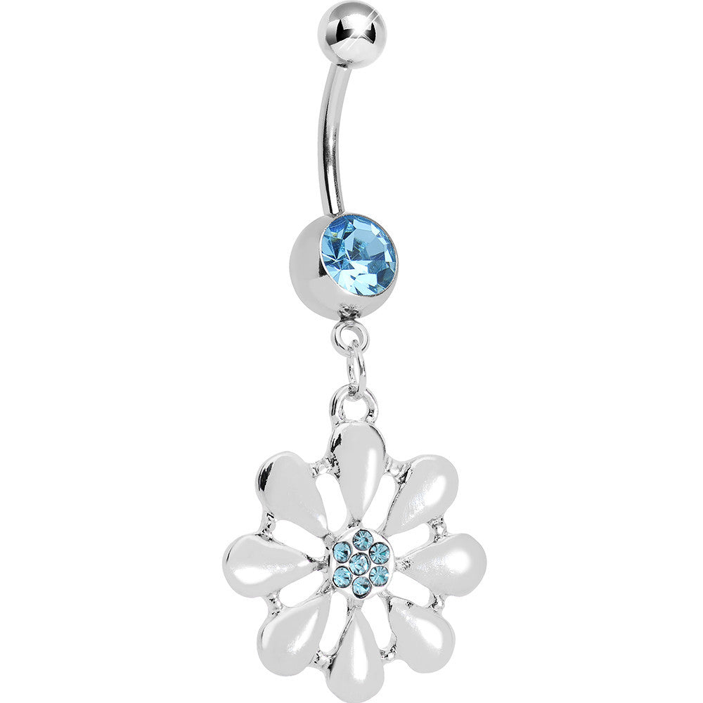 BodyCandy Aqua Gem Pretty White Petals Flower Charm Belly Ring — main product shot