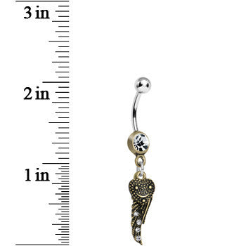 BodyCandy Clear Gem Happy Hearts Angel Wings Belly Ring — detail close-up