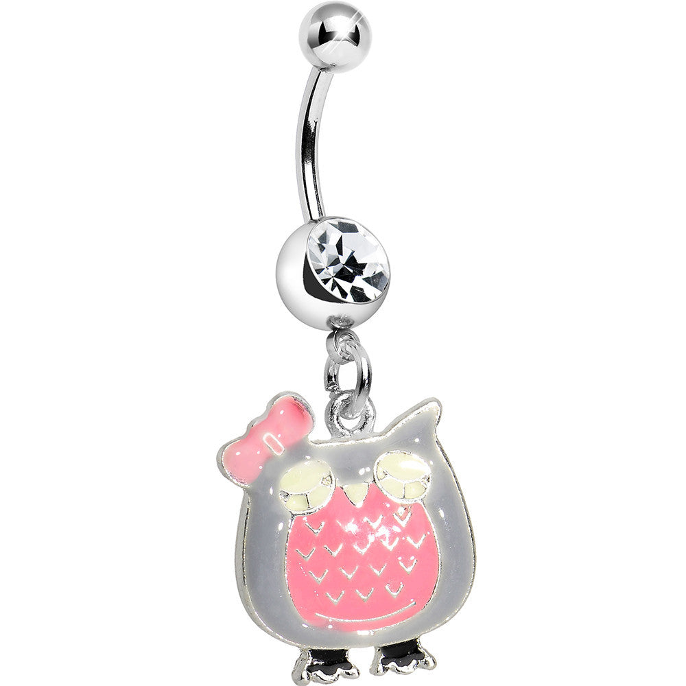 BodyCandy Clear Gem Kooky Pink Owl Charm Dangle Belly Ring — main product shot