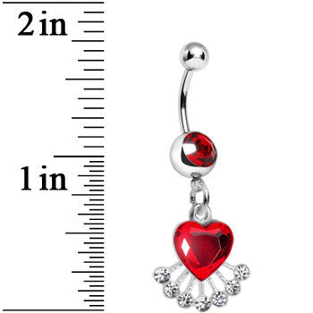 BodyCandy Red Gem Queen Ruby Heart Dangle Belly Ring — detail close-up