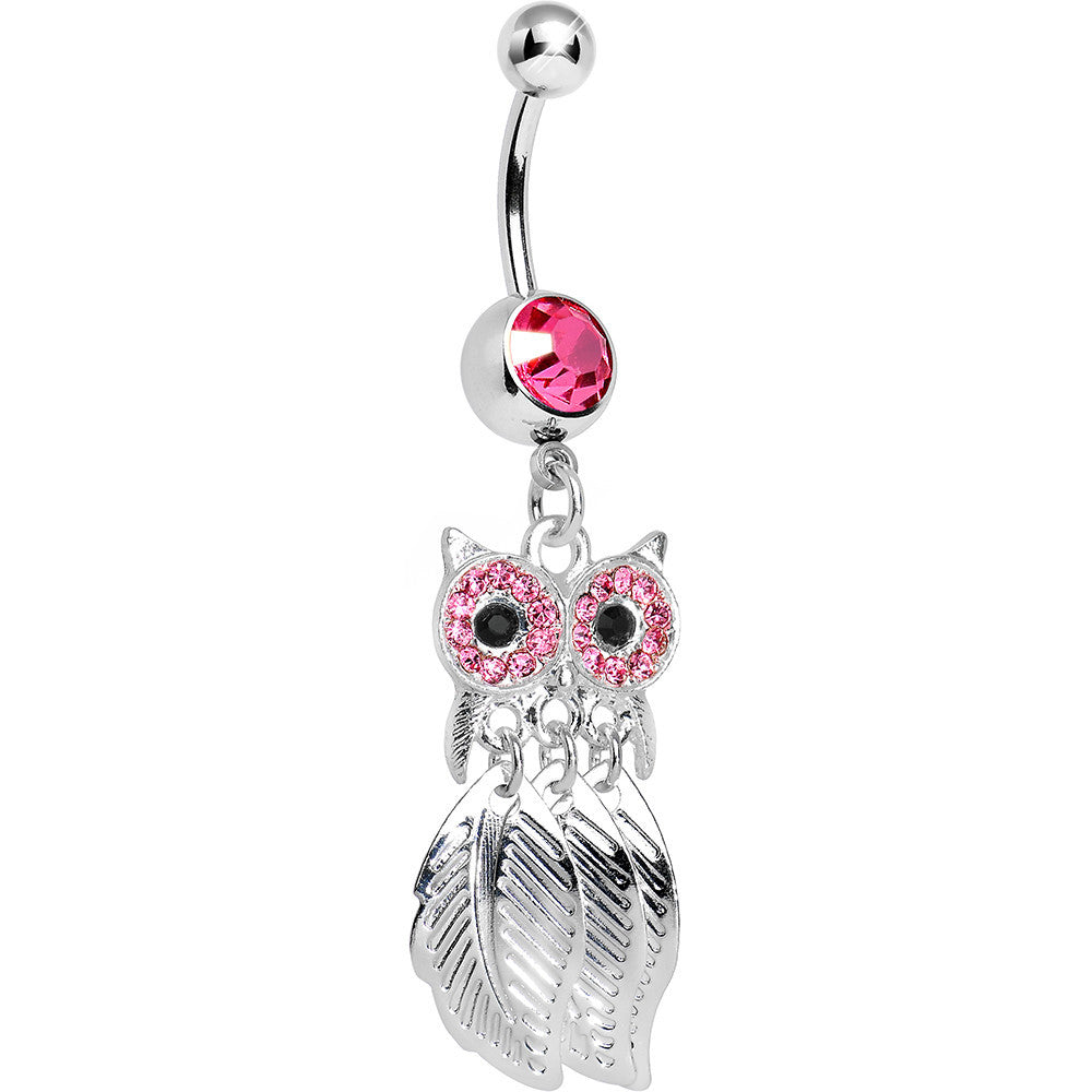 BodyCandy Clear Gem Pink Majestic Owl Leaves Dangle Belly Ring — main product shot