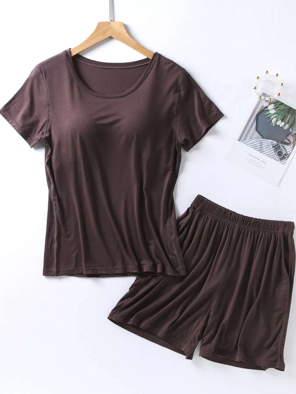 Plus Size Padded Round Neck Modal T-Shirt and Shorts Set