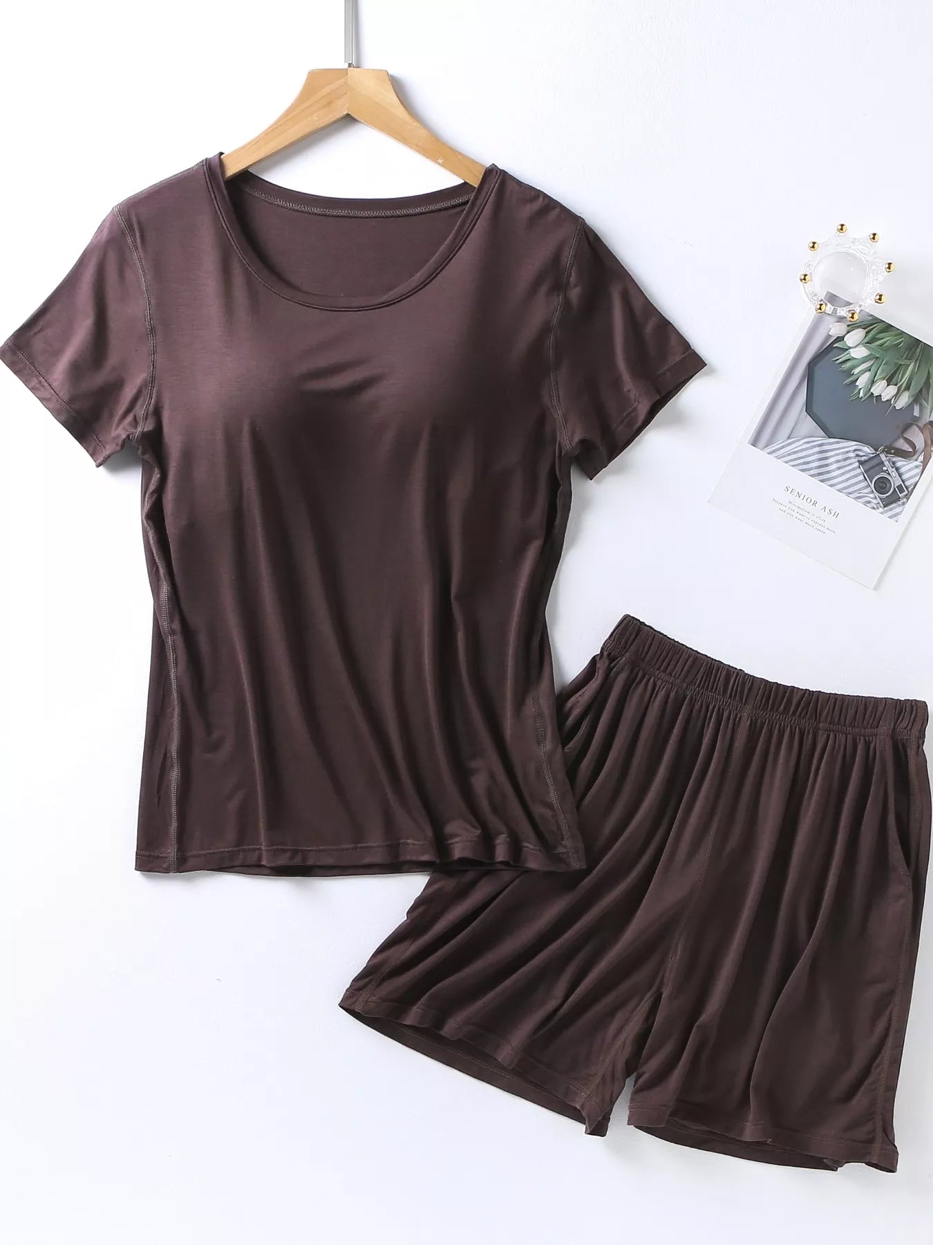 Plus Size Padded Round Neck Modal T-Shirt and Shorts Set