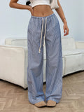 Drawstring Striped Wide Leg Pants