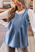 Denim Pleated Patchwork Sleeveless Top