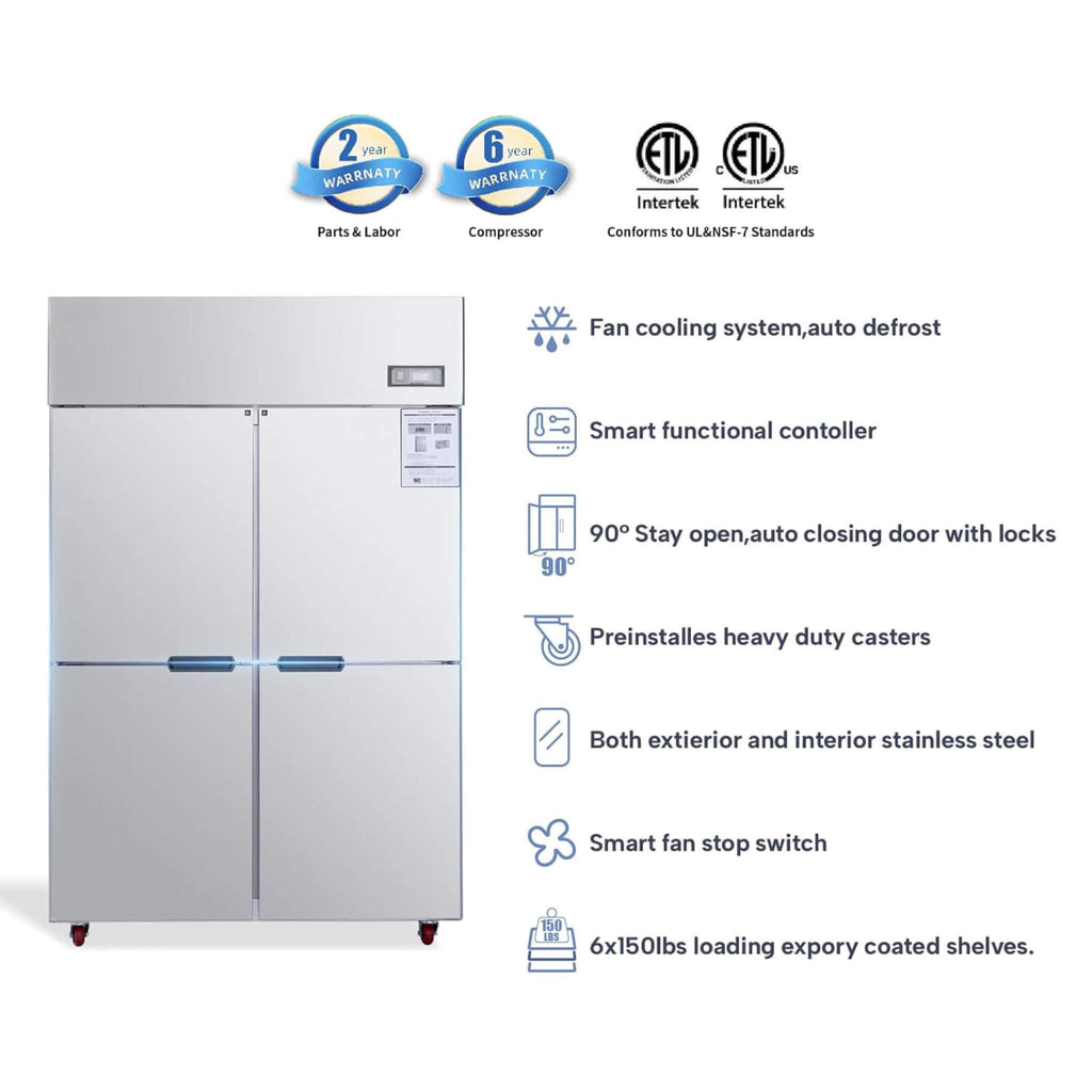 48-Inch Commercial 33 Cu.Ft Stainless Steel Reach-In Refrigerator With Four Split Doors (SAK83046) – SAKSBY WHOLESALE, view 7