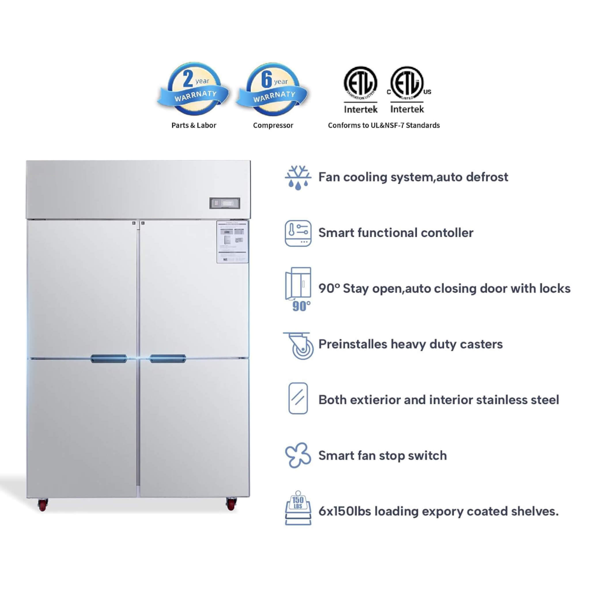 48-Inch Commercial 33 Cu.Ft Stainless Steel Reach-In Refrigerator With Four Split Doors (SAK83046) – SAKSBY WHOLESALE, view 7