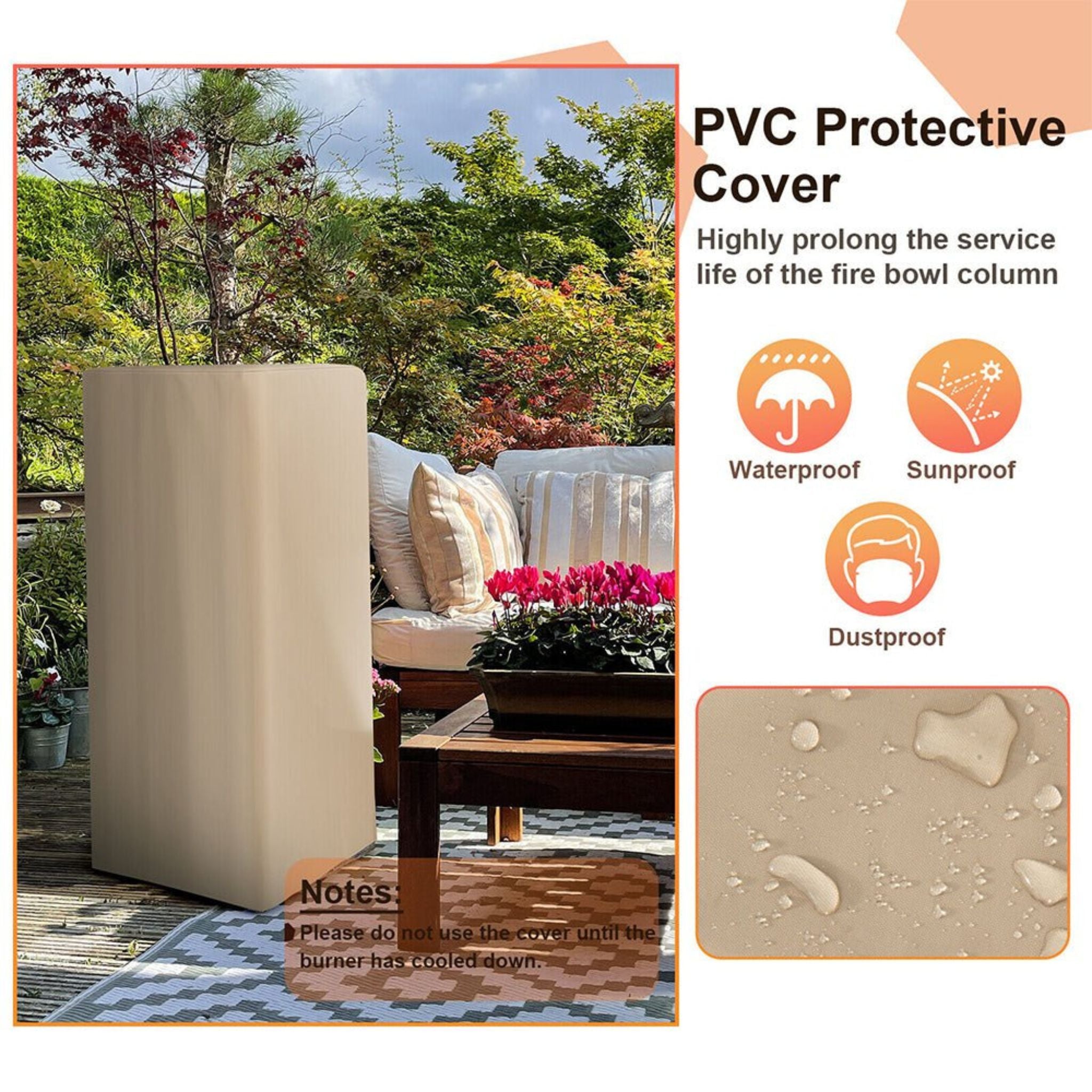 48-Inch Large Outdoor Propane Fire Bowl Column With Cover & Lava Rocks (SAK70938) – SAKSBY WHOLESALE, view 5