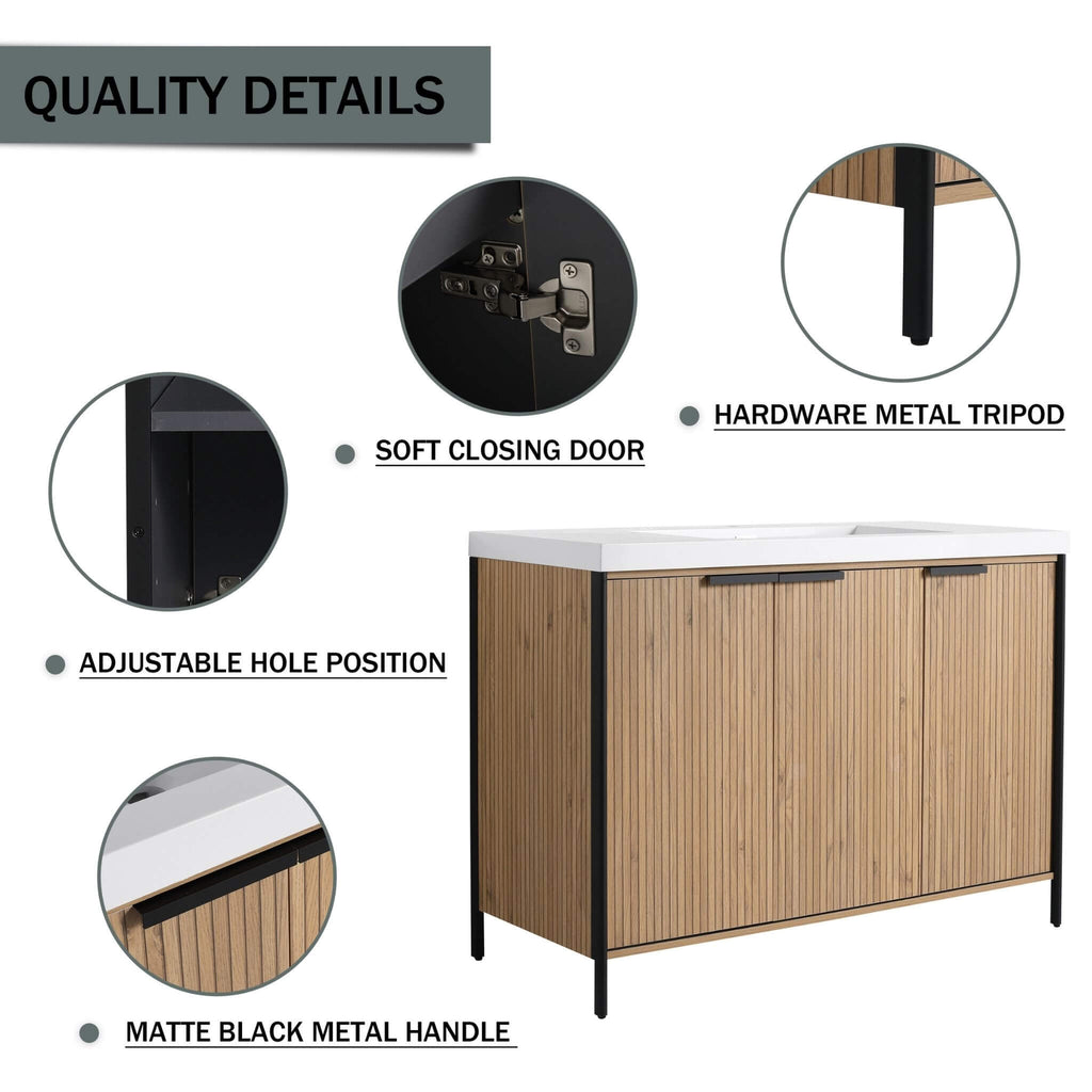 Nuvia 48-Inch Modern Light Coffee Freestanding Vanity With Resin Sink (SAK97502) – SAKSBY WHOLESALE, view 7