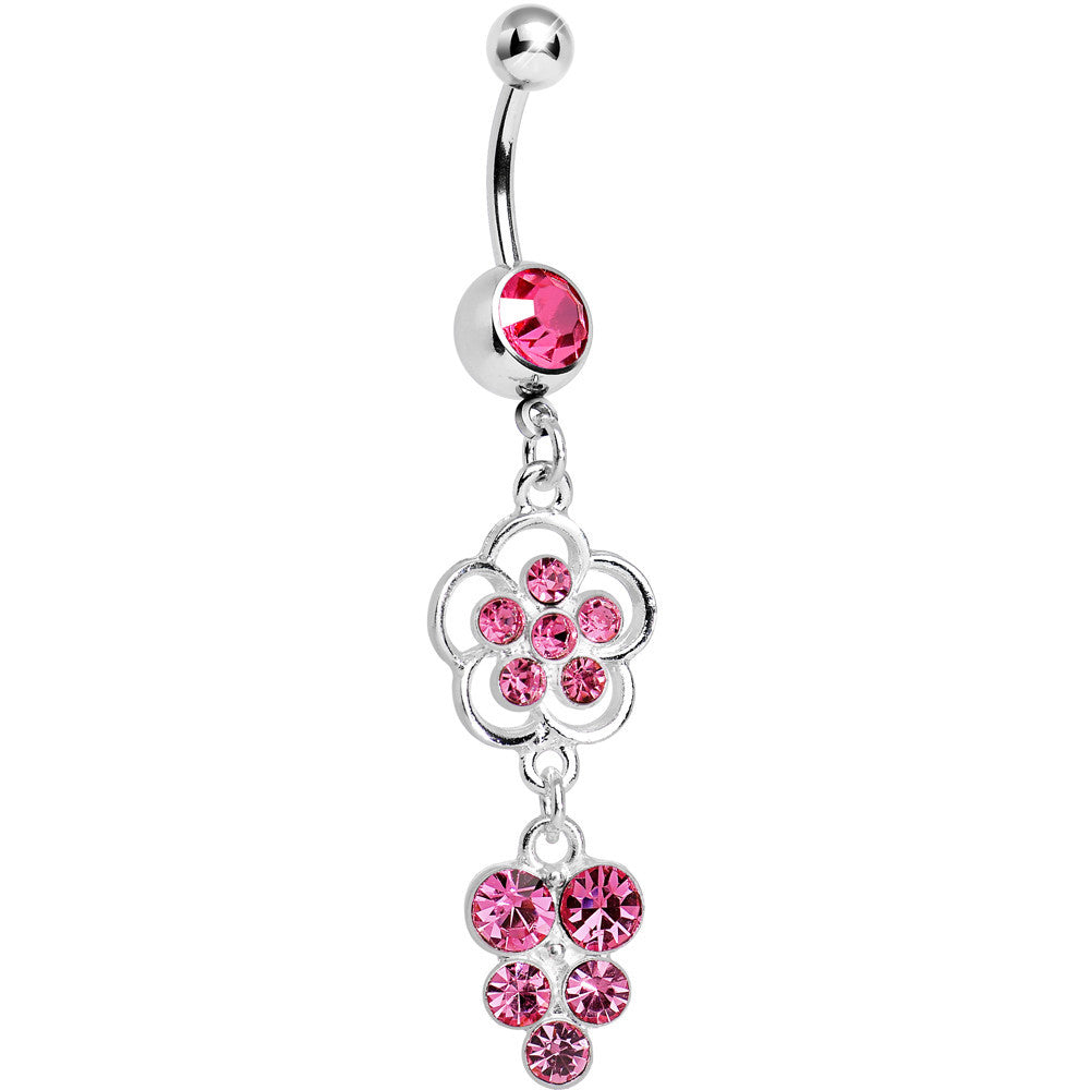 BodyCandy Pink Gem Splendid Flower Dew Drops Dangle Belly Ring — main product shot