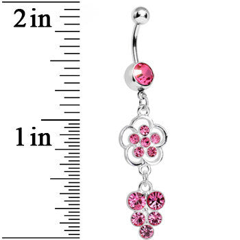BodyCandy Pink Gem Splendid Flower Dew Drops Dangle Belly Ring — detail close-up