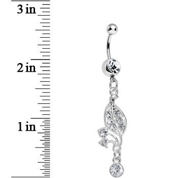 BodyCandy Clear Gem Sprouting Petals Flower Dangle Belly Ring — detail close-up