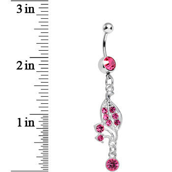 BodyCandy Pink Gem Sprouting Petals Flower Dangle Belly Ring — detail close-up