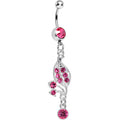 BodyCandy Pink Gem Sprouting Petals Flower Dangle Belly Ring — main product shot