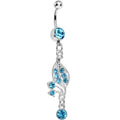 BodyCandy Aqua Gem Sprouting Petals Flower Dangle Belly Ring — main product shot