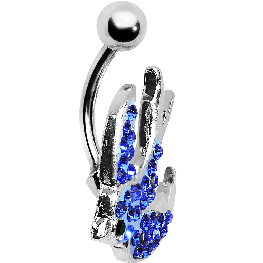 BodyCandy Blue Gem Soaring  Bird Belly Ring — detail close-up