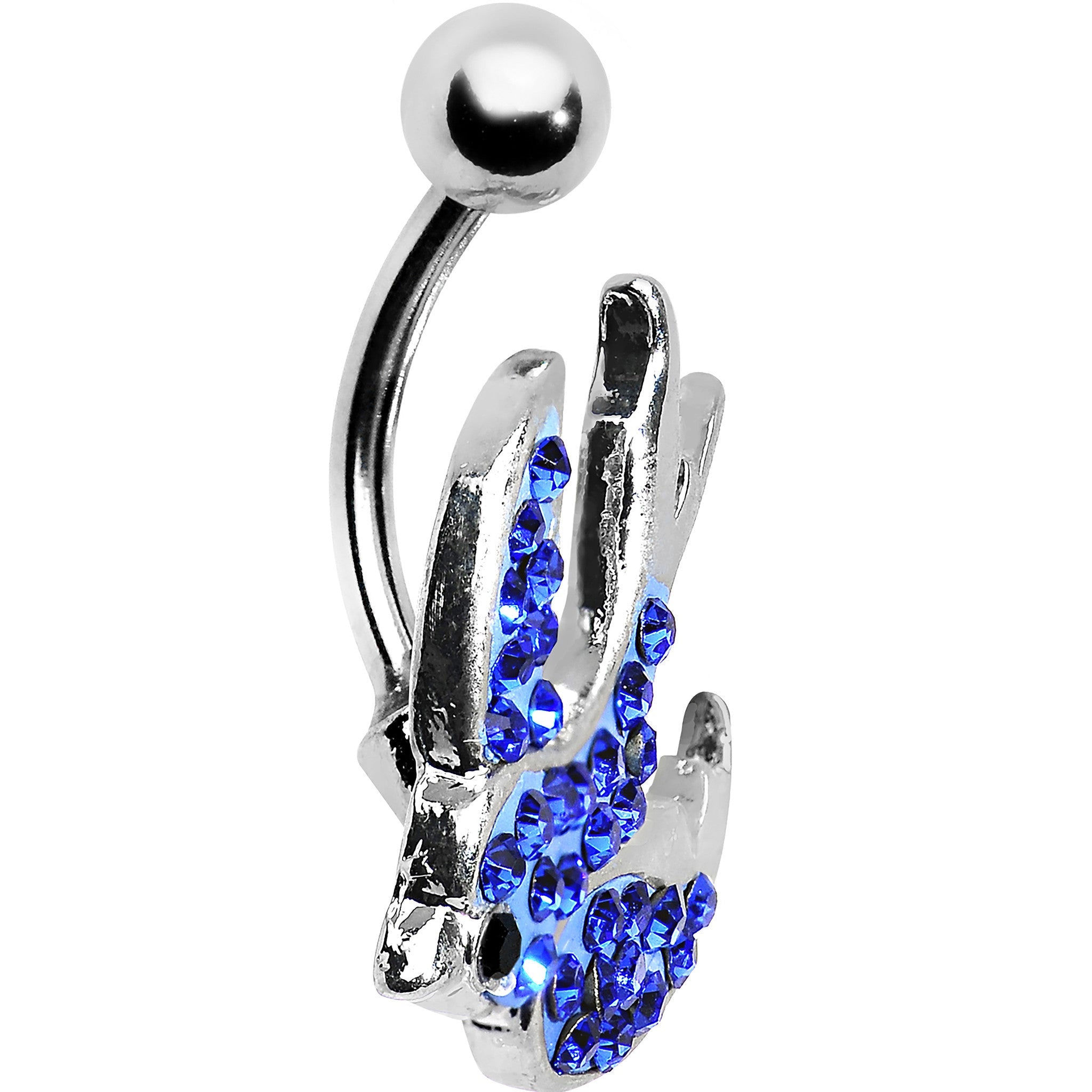 BodyCandy Blue Gem Soaring  Bird Belly Ring — detail close-up