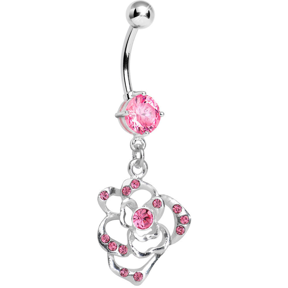 BodyCandy Pink Gem Heavenly Hollow Rose Flower Dangle Belly Ring — main product shot