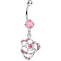 BodyCandy Pink Gem Heavenly Hollow Rose Flower Dangle Belly Ring — main product shot