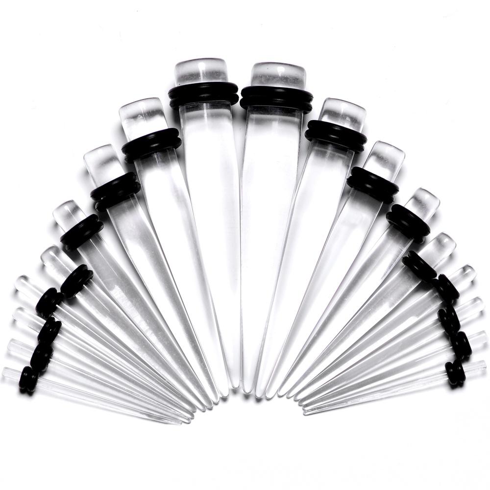 BodyCandy 14G to 00G 18 Piece Set Ear Stretching Kit in Clear Acrylic — main product shot